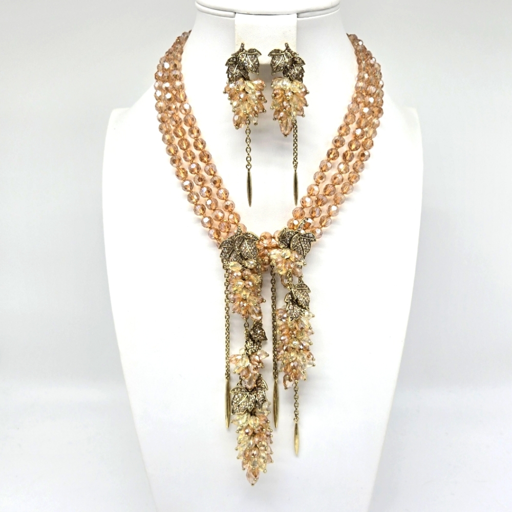 Heidi Daus Champagne Swarovski Crystal Grape Cluster  Necklace and Earring Set